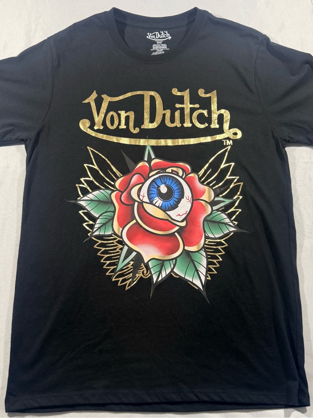 Von Dutch Men's Black Graphic Eyeball Rose T-Shirt Medium